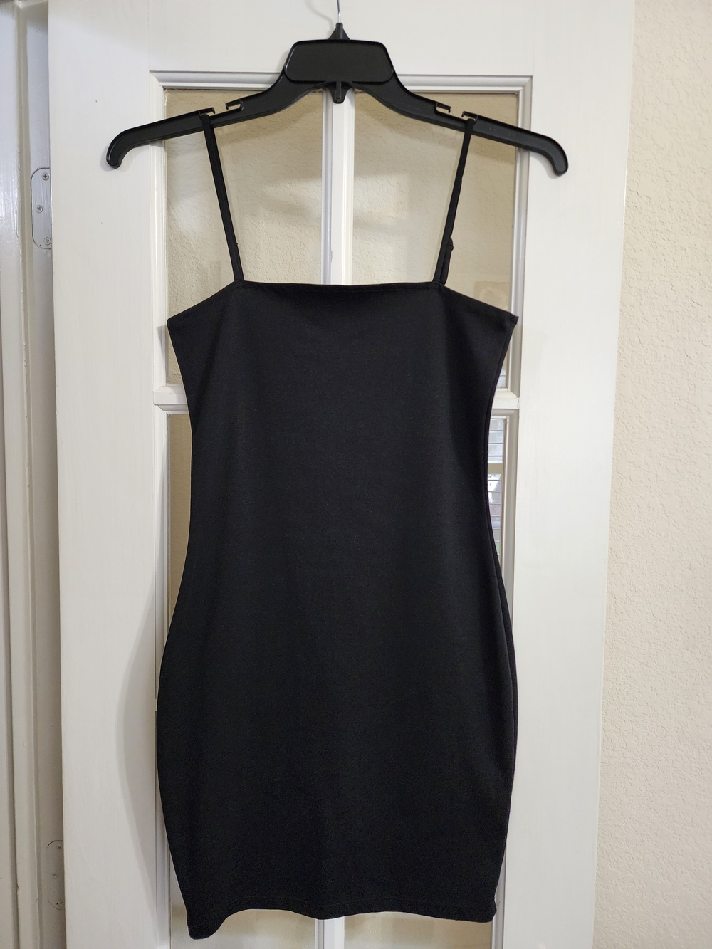 Cotton On Black Square Neck Bodycon Mini Dress Spaghetti Strap S FLAW READ DESC